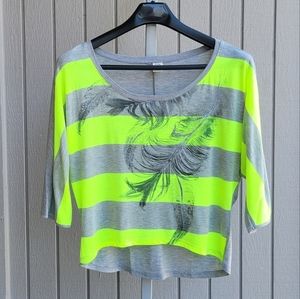 Neon Yellow Striped 3/4 Sleeves Top | Women’s Medium EUC